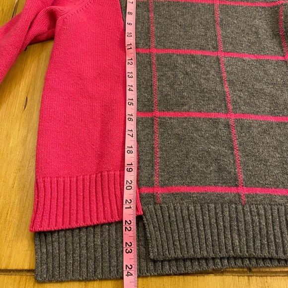 Milly Women’s Wool Cashmere Gray Pink WindowPane Pullover Crew Sweater S  NWOT - Picture 10 of 12
